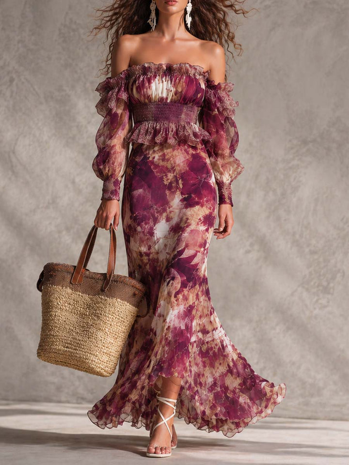 Victoria | Pink Maxi Dress with Flowers on Straps