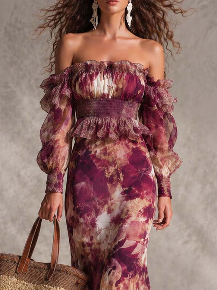 Victoria | Pink Maxi Dress with Flowers on Straps