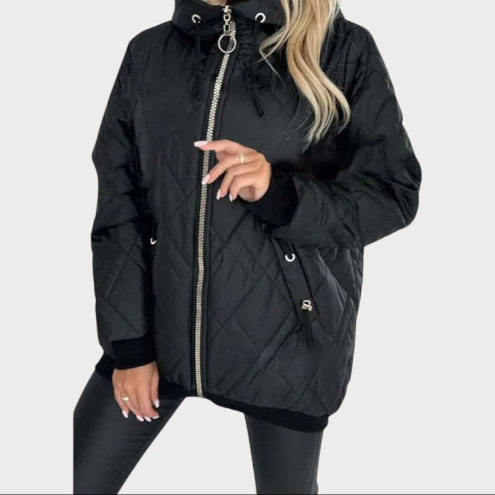 Marilyn | Quilted Hooded Zip Front Jacket