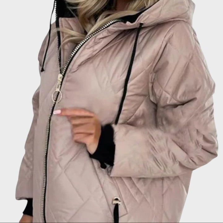 Marilyn | Quilted Hooded Zip Front Jacket