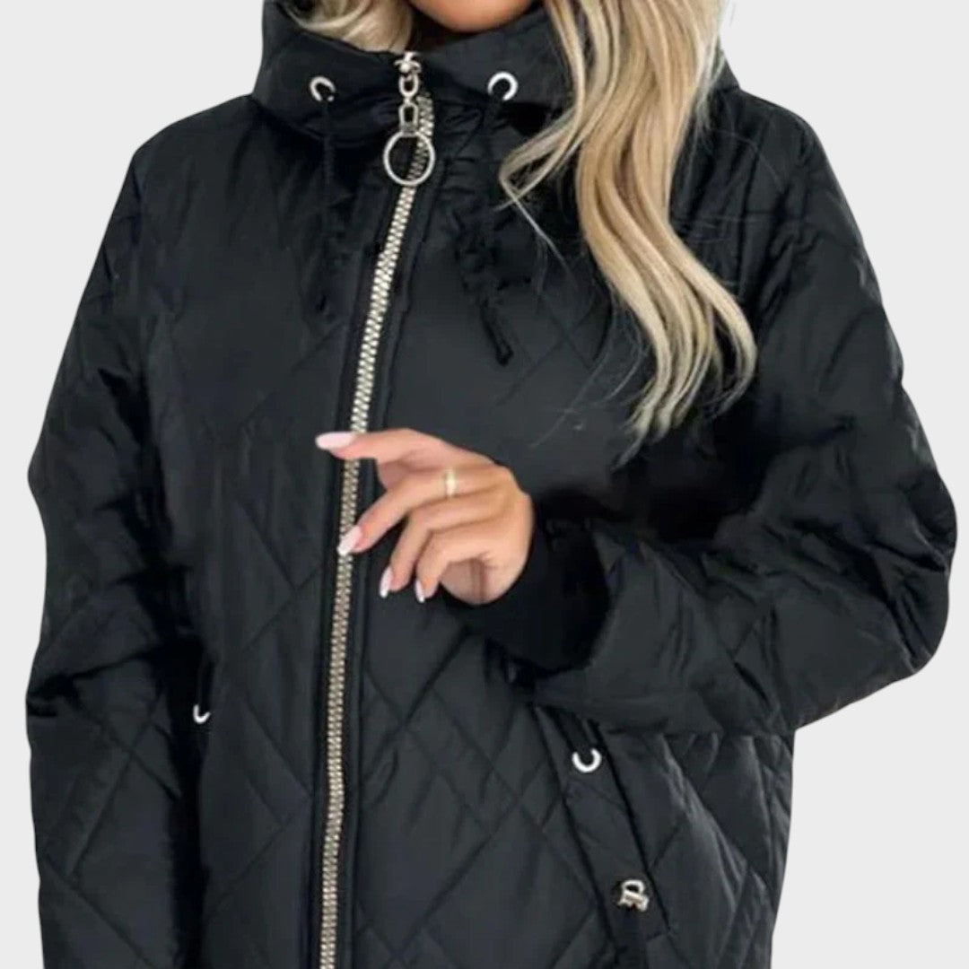 Marilyn | Quilted Hooded Zip Front Jacket