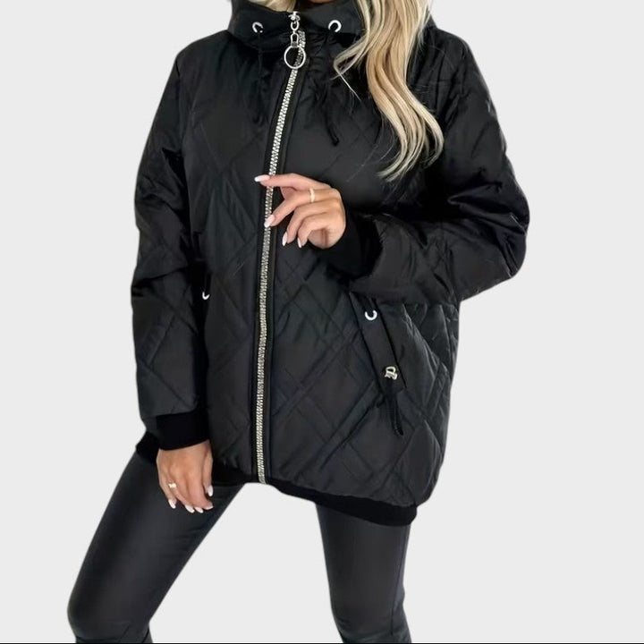 Marilyn | Quilted Hooded Zip Front Jacket