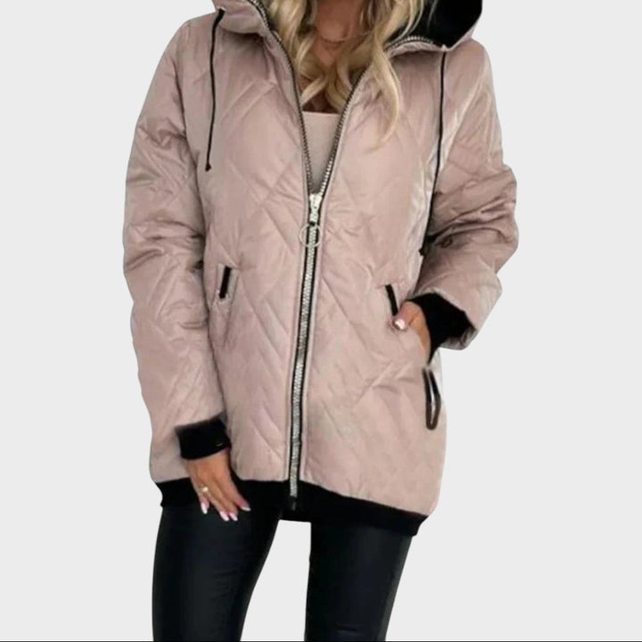 Marilyn | Quilted Hooded Zip Front Jacket