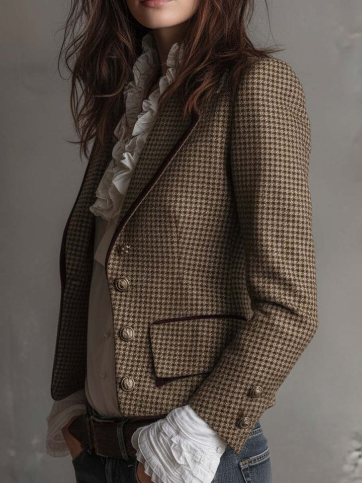 Zia | Classic Houndstooth Tweed Tailored Blazer