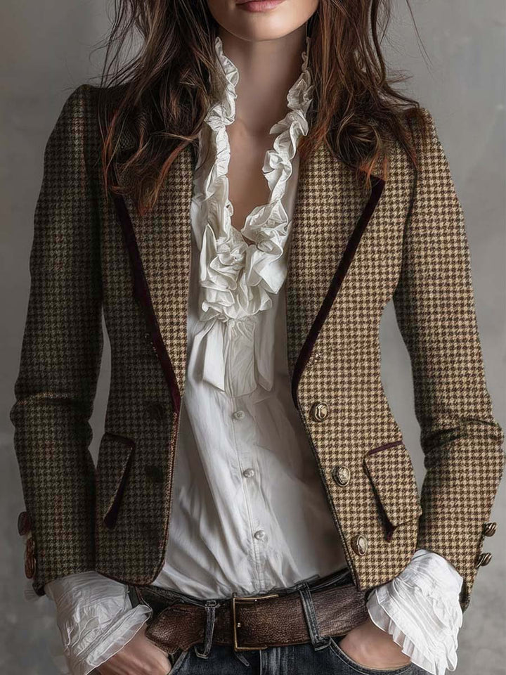 Zia | Classic Houndstooth Tweed Tailored Blazer