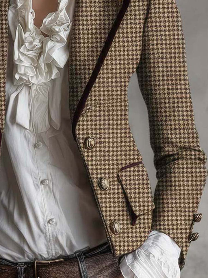 Zia | Classic Houndstooth Tweed Tailored Blazer