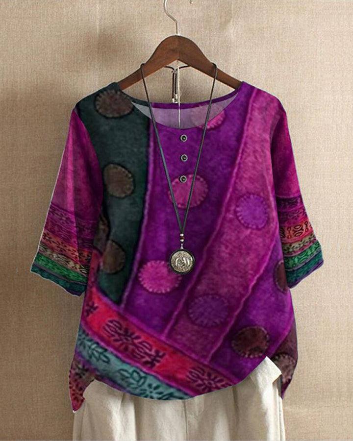Violet | Boho Blouse with Print and Three-Quarter Sleeves