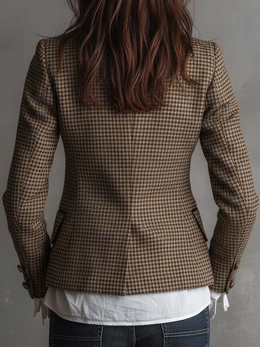 Zia | Classic Houndstooth Tweed Tailored Blazer
