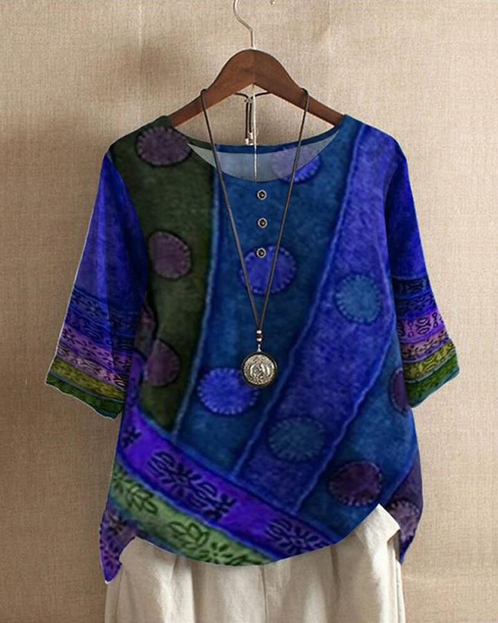 Violet | Boho Blouse with Print and Three-Quarter Sleeves