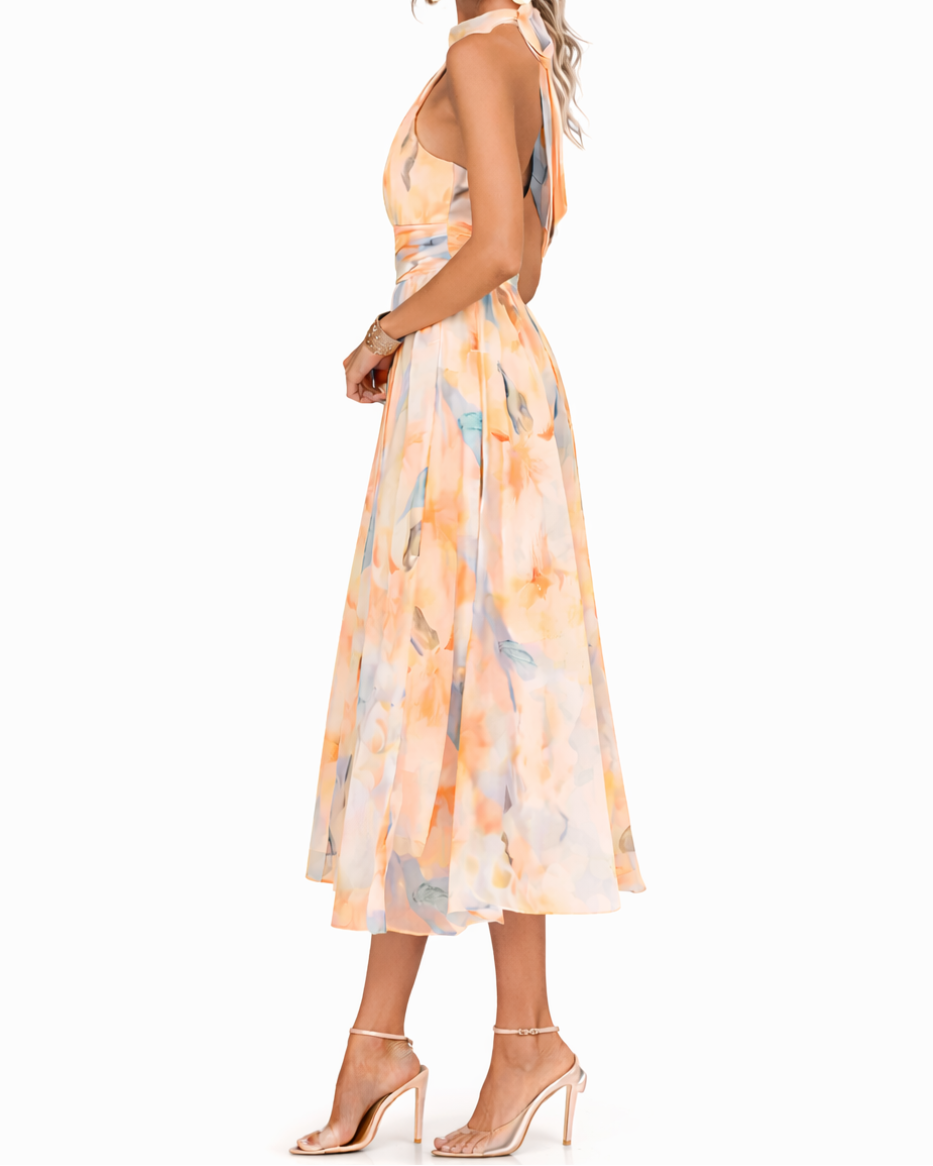 Aurora | Halter Neck Maxi Dress with Watercolour Print