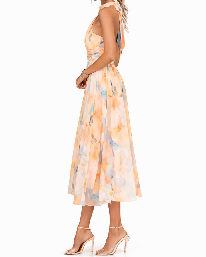 Aurora | Halter Neck Maxi Dress with Watercolour Print