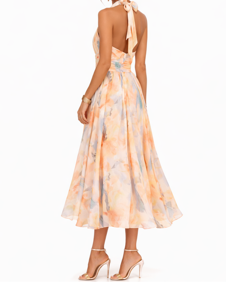 Aurora | Halter Neck Maxi Dress with Watercolour Print