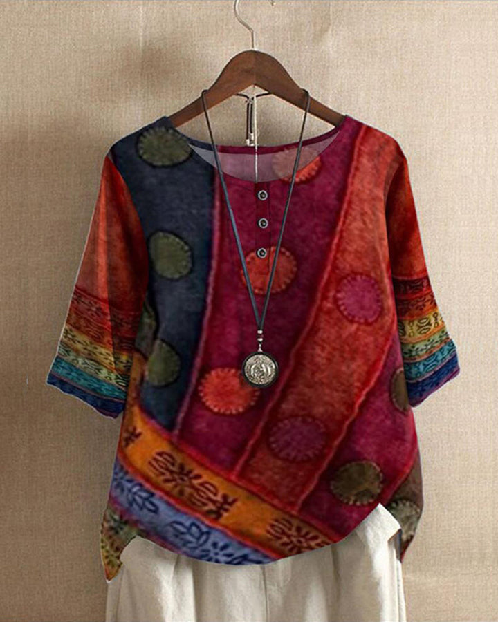 Violet | Boho Blouse with Print and Three-Quarter Sleeves
