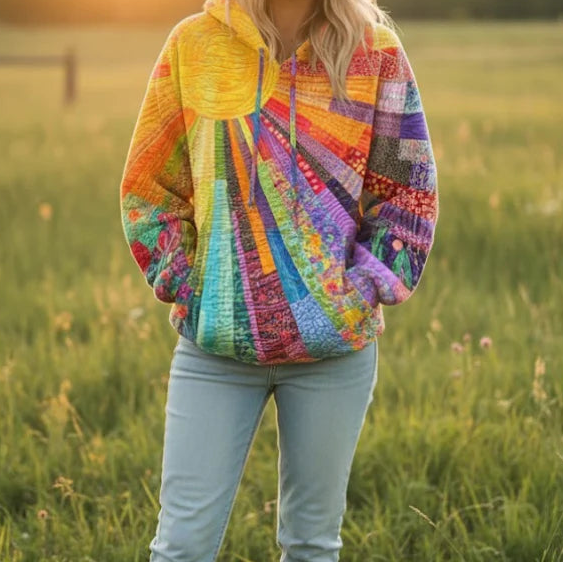 Arlette | Vibrant Sunburst Patchwork Hoodie