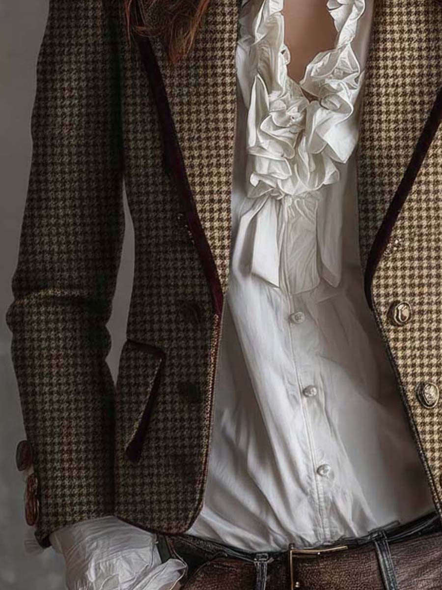 Zia | Classic Houndstooth Tweed Tailored Blazer