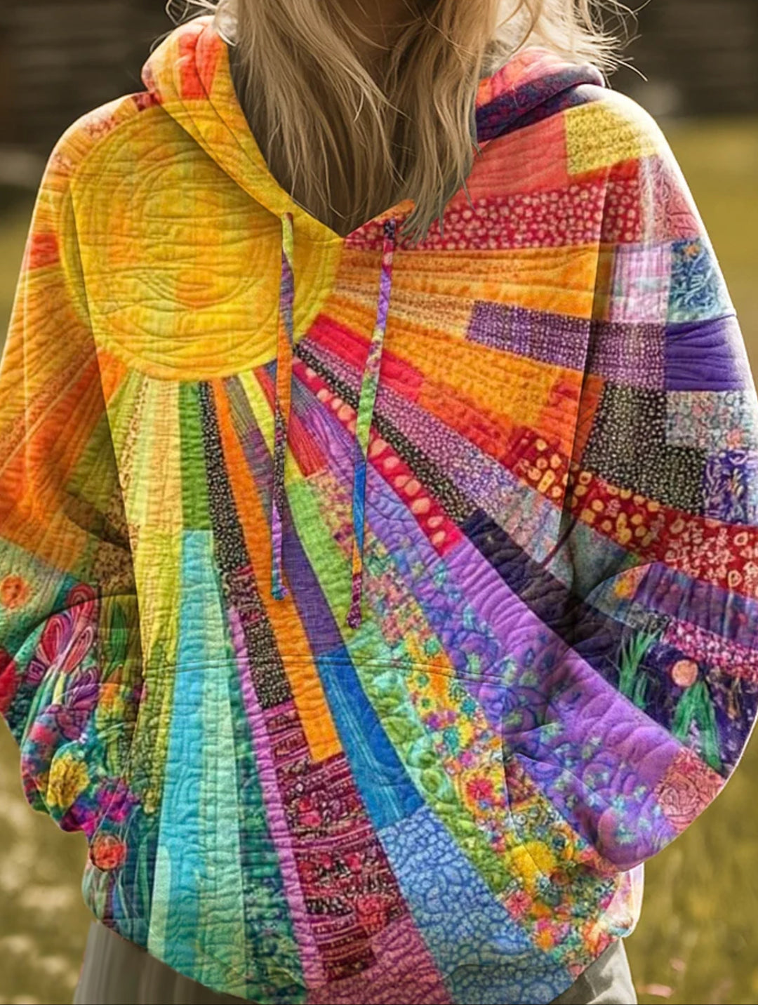 Arlette | Vibrant Sunburst Patchwork Hoodie