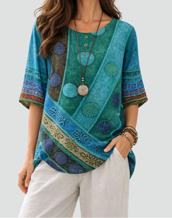Violet | Boho Blouse with Print and Three-Quarter Sleeves