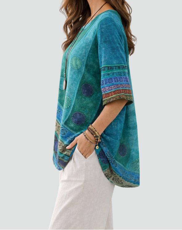 Violet | Boho Blouse with Print and Three-Quarter Sleeves