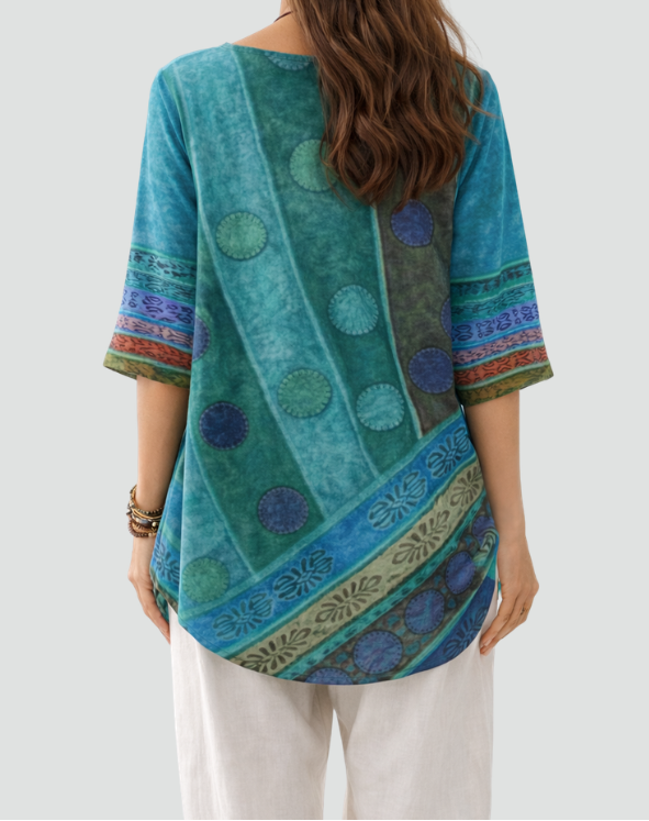 Violet | Boho Blouse with Print and Three-Quarter Sleeves