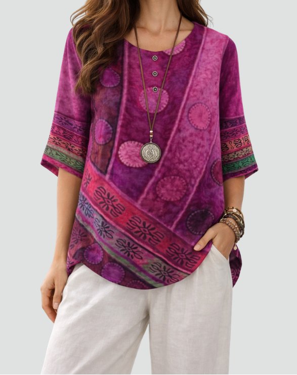 Violet | Boho Blouse with Print and Three-Quarter Sleeves