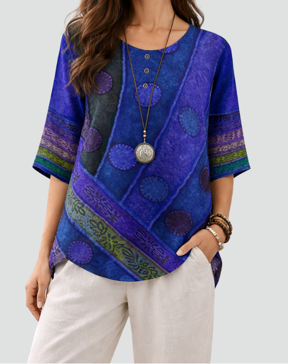 Violet | Boho Blouse with Print and Three-Quarter Sleeves