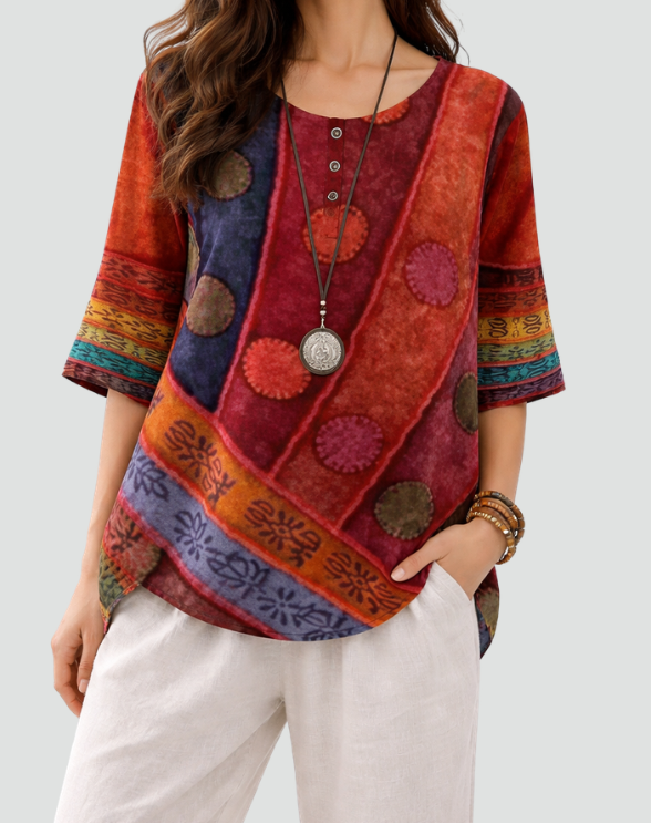 Violet | Boho Blouse with Print and Three-Quarter Sleeves