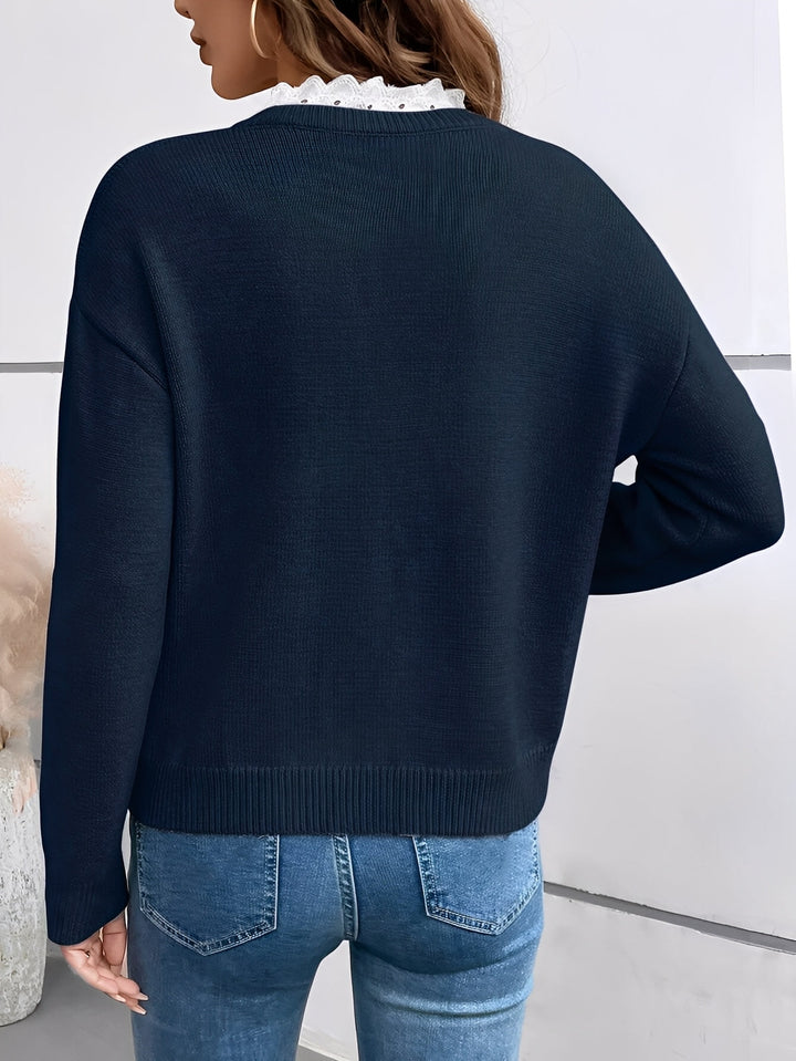 Gemma | Lace Trim V-Neck Knit Sweater