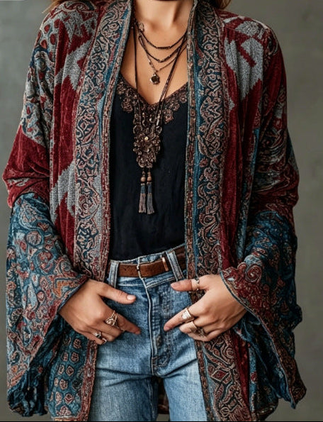 Carcy | Boho Embroidered Kimono Cardigan