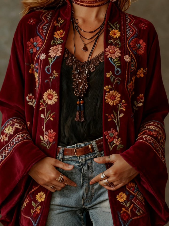 Carcy | Boho Embroidered Kimono Cardigan