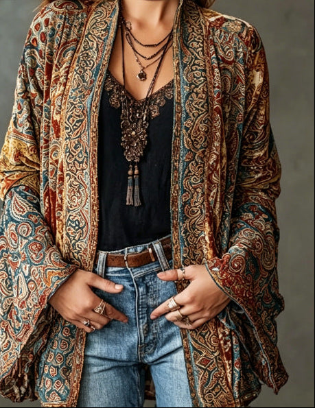 Carcy | Boho Embroidered Kimono Cardigan