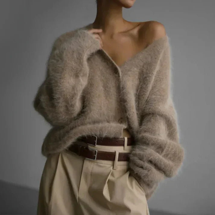 Mia | Fluffy Knit V-Neck Cardigan