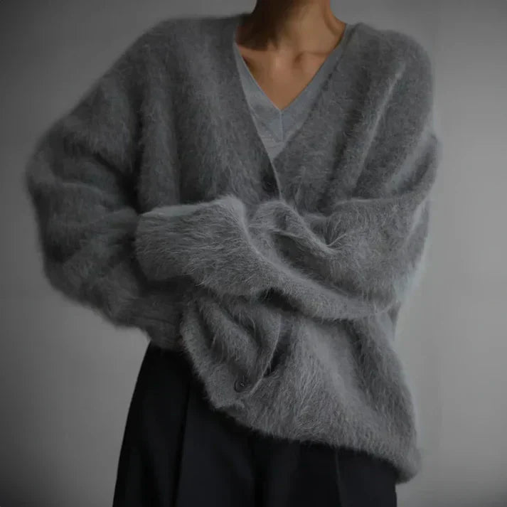 Mia | Fluffy Knit V-Neck Cardigan