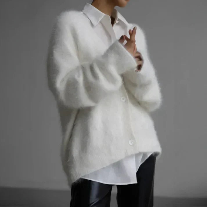 Mia | Fluffy Knit V-Neck Cardigan