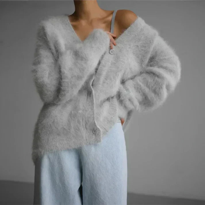Mia | Fluffy Knit V-Neck Cardigan