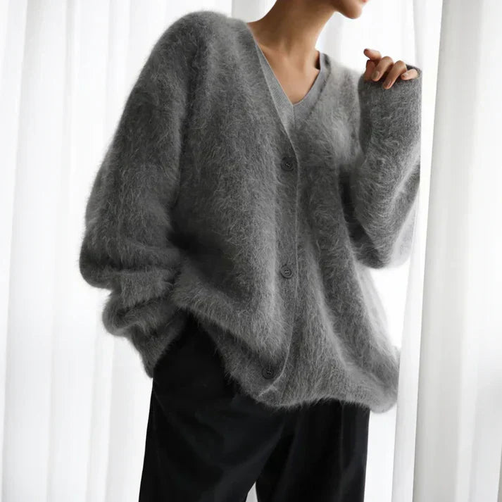 Mia | Fluffy Knit V-Neck Cardigan