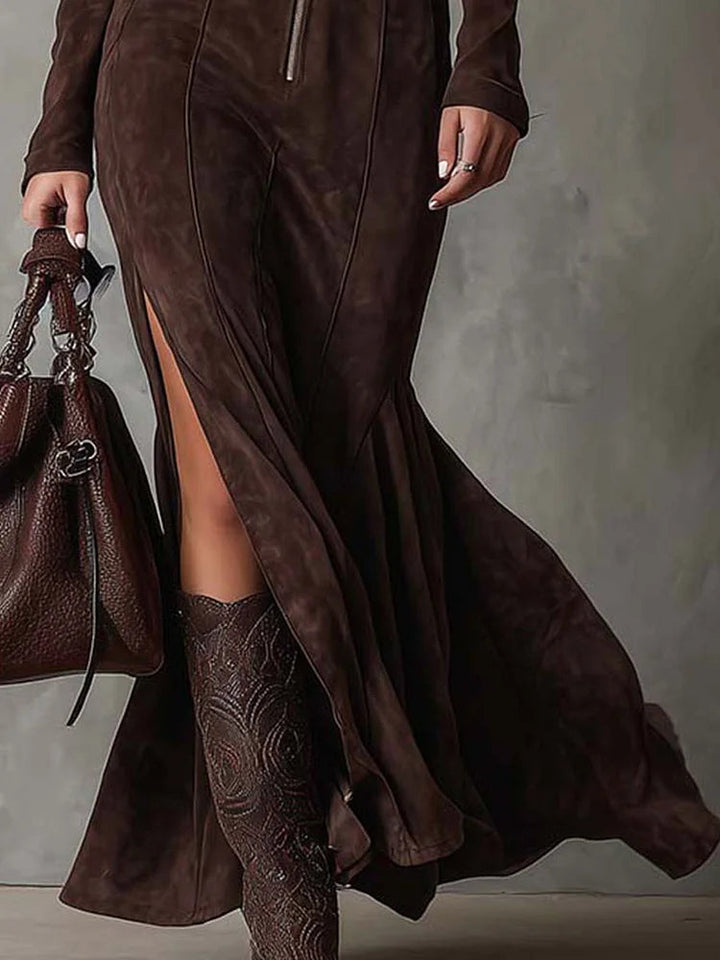 Greta | Vintage Zipper Belted Maxi Dress