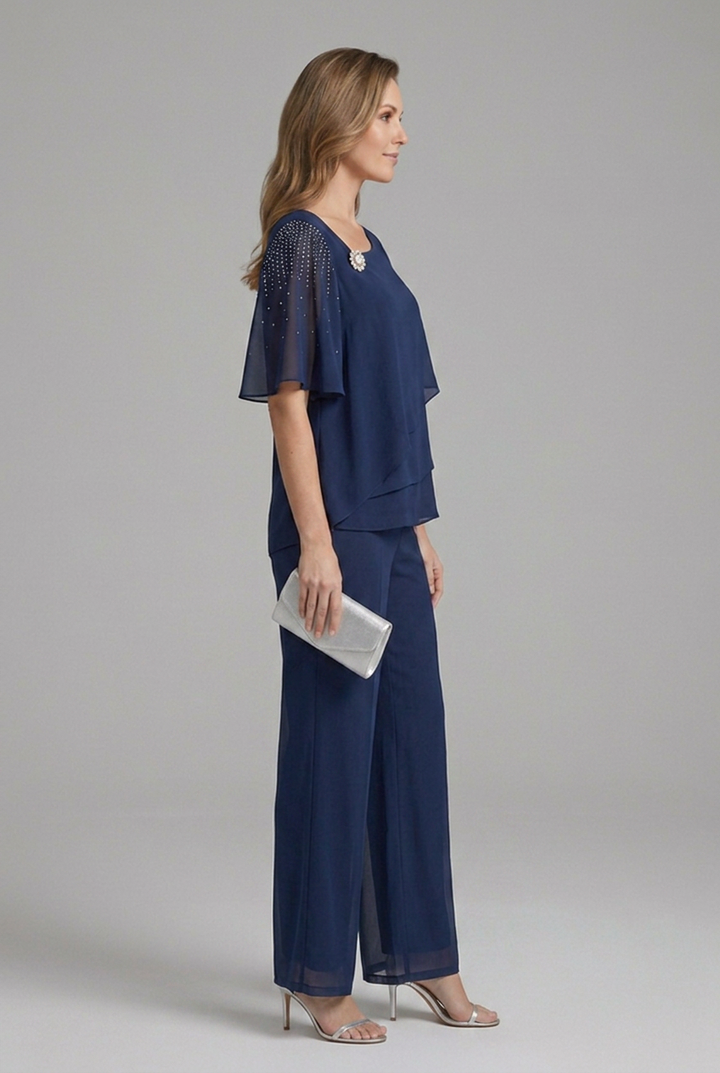 Ashley | Women’s Top and Trousers Set with Layered Top and Straight Legs
