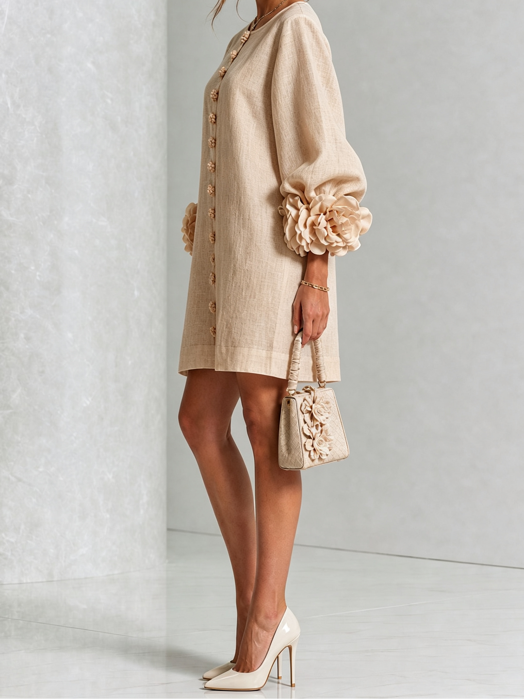 Joanah | Button Down Mini Dress With Striking Floral Cuffs