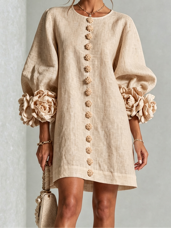 Joanah | Button Down Mini Dress With Striking Floral Cuffs
