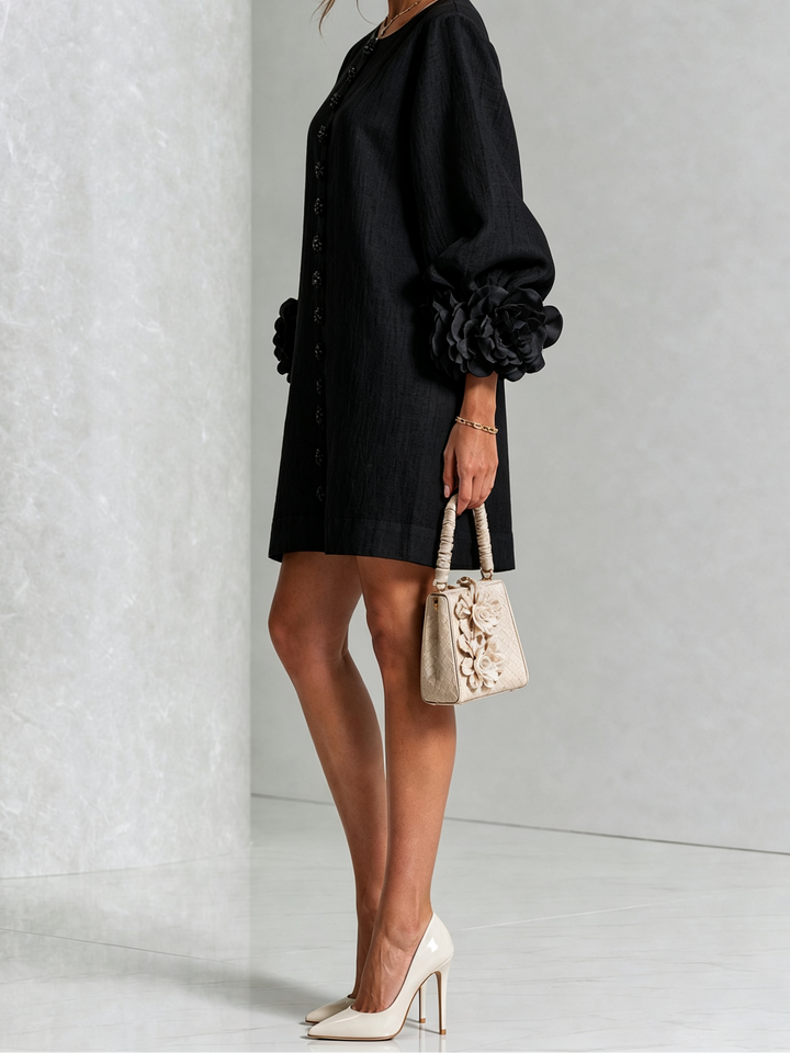 Joanah | Button Down Mini Dress With Striking Floral Cuffs