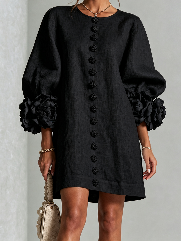 Joanah | Button Down Mini Dress With Striking Floral Cuffs