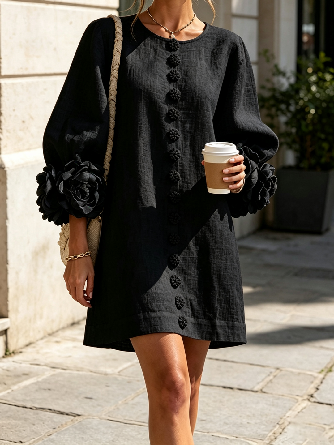 Joanah | Button Down Mini Dress With Striking Floral Cuffs