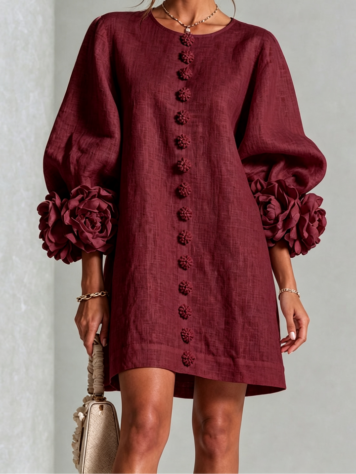 Joanah | Button Down Mini Dress With Striking Floral Cuffs
