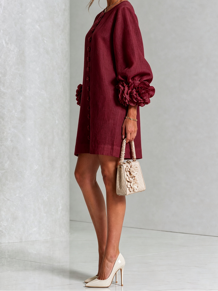 Joanah | Button Down Mini Dress With Striking Floral Cuffs