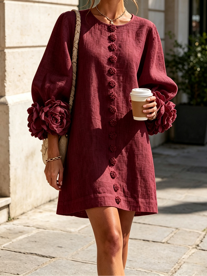 Joanah | Button Down Mini Dress With Striking Floral Cuffs