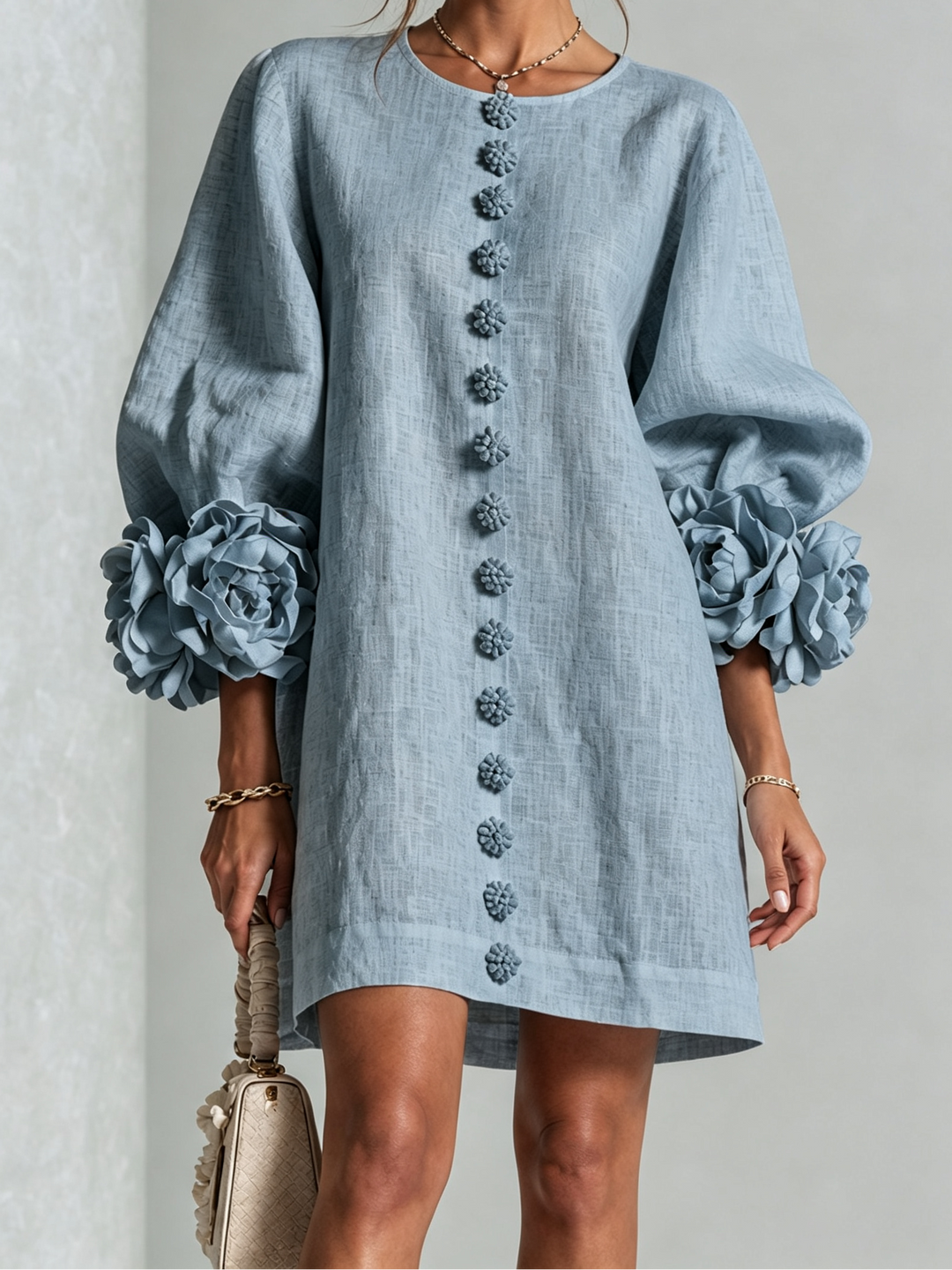 Joanah | Button Down Mini Dress With Striking Floral Cuffs