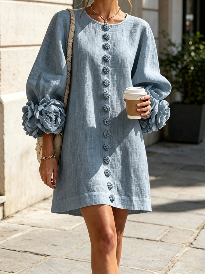 Joanah | Button Down Mini Dress With Striking Floral Cuffs