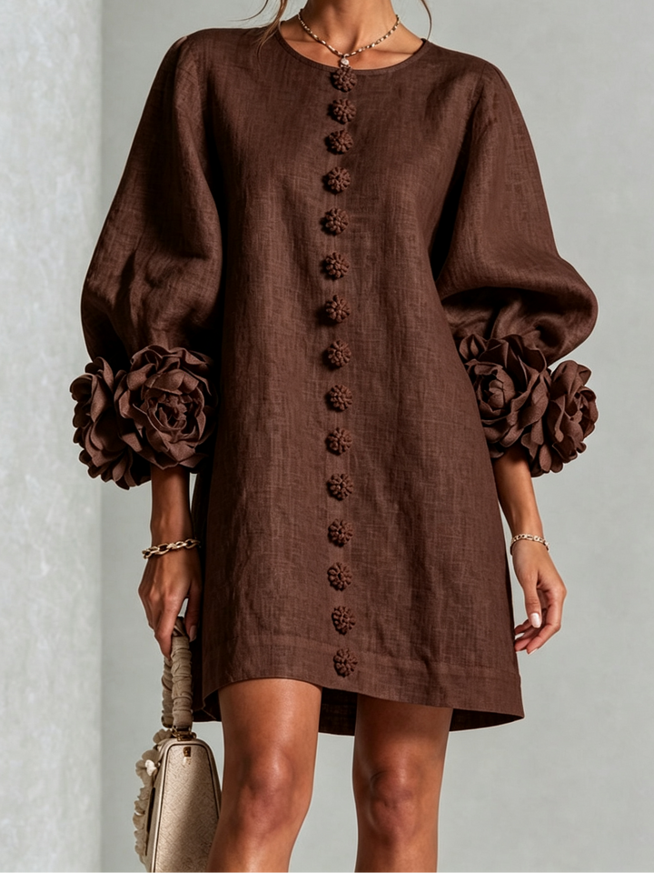 Joanah | Button Down Mini Dress With Striking Floral Cuffs
