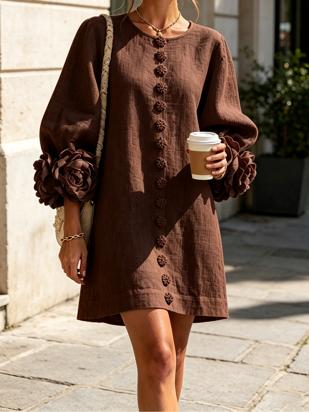 Joanah | Button Down Mini Dress With Striking Floral Cuffs
