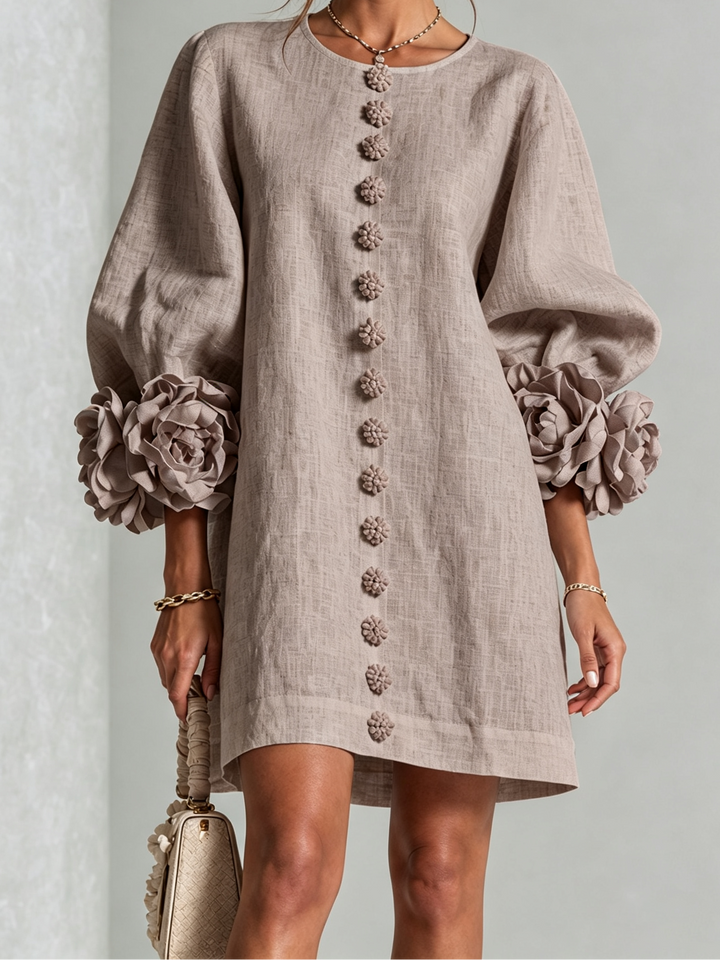 Joanah | Button Down Mini Dress With Striking Floral Cuffs